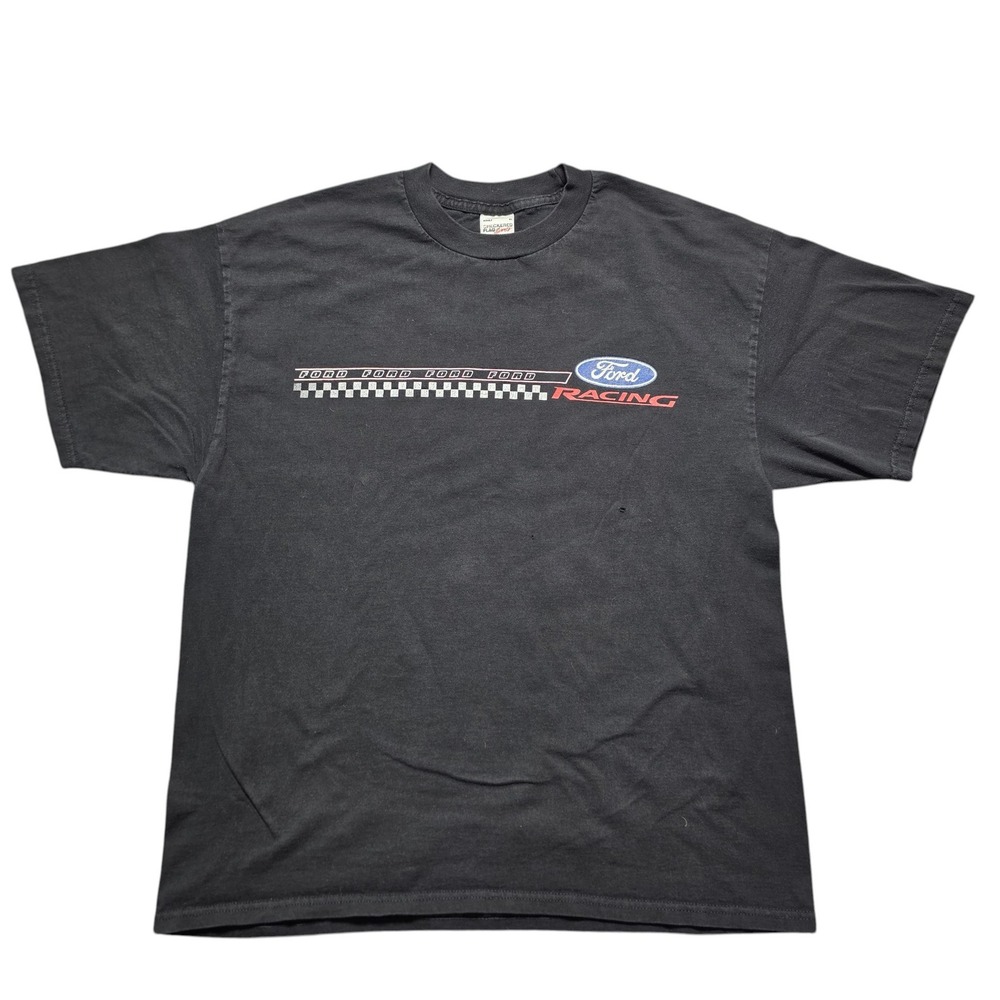 Vintage Oversized Distressed Graphic Ford Racing T-Shirt Mens XL Black Ford
